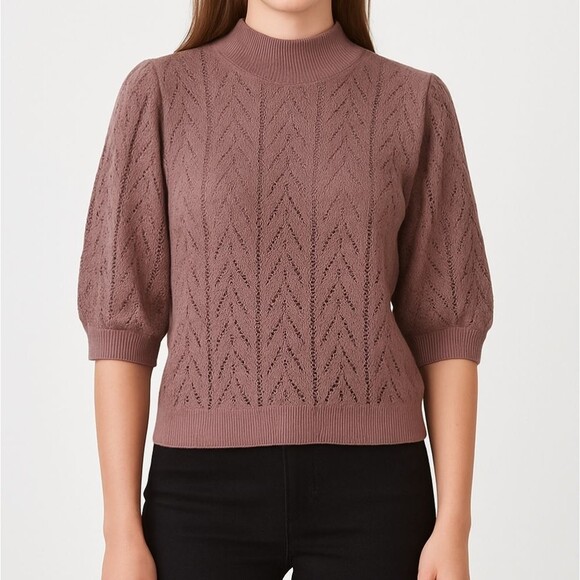 Elie Tahari Stone Wool Half Sleeve Mockneck Sweater M - Picture 1 of 6